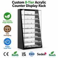 Étagère de présentation de comptoir en acrylique personnalisée à 8 niveaux avec séparateurs, organisateur de produits de vente au détail transparent, OEM ODM