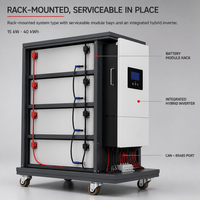 Système de stockage d'énergie solaire commercial tout-en-un monté en rack, onduleur-batterie 15KW 40KWh LiFePO4 hybride hors réseau, 8500 cycles