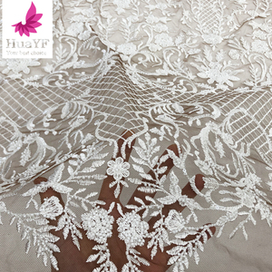 HY3017 Robe de Mariée Broderie Blanche Chaude Vente Dentelle Simple <span class=keywords><strong>Tissu</strong></span> Africain Broderie Dentelle - Product Image 5