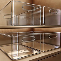 Boîte de rangement transparente premium avec poignées, organiseur transparent épaissi pour cuisine, garde-manger, armoire, bureau, décoration de bureau
