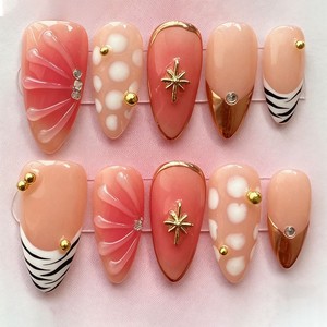 24 Uñas Postizas Acrílicas Románticas de <span class=keywords><strong>Color</strong></span> <span class=keywords><strong>Rosa</strong></span> con Diseño Floral 3D y Detalles de Cristal, Uñas a Presión Personalizables - Product Image 6
