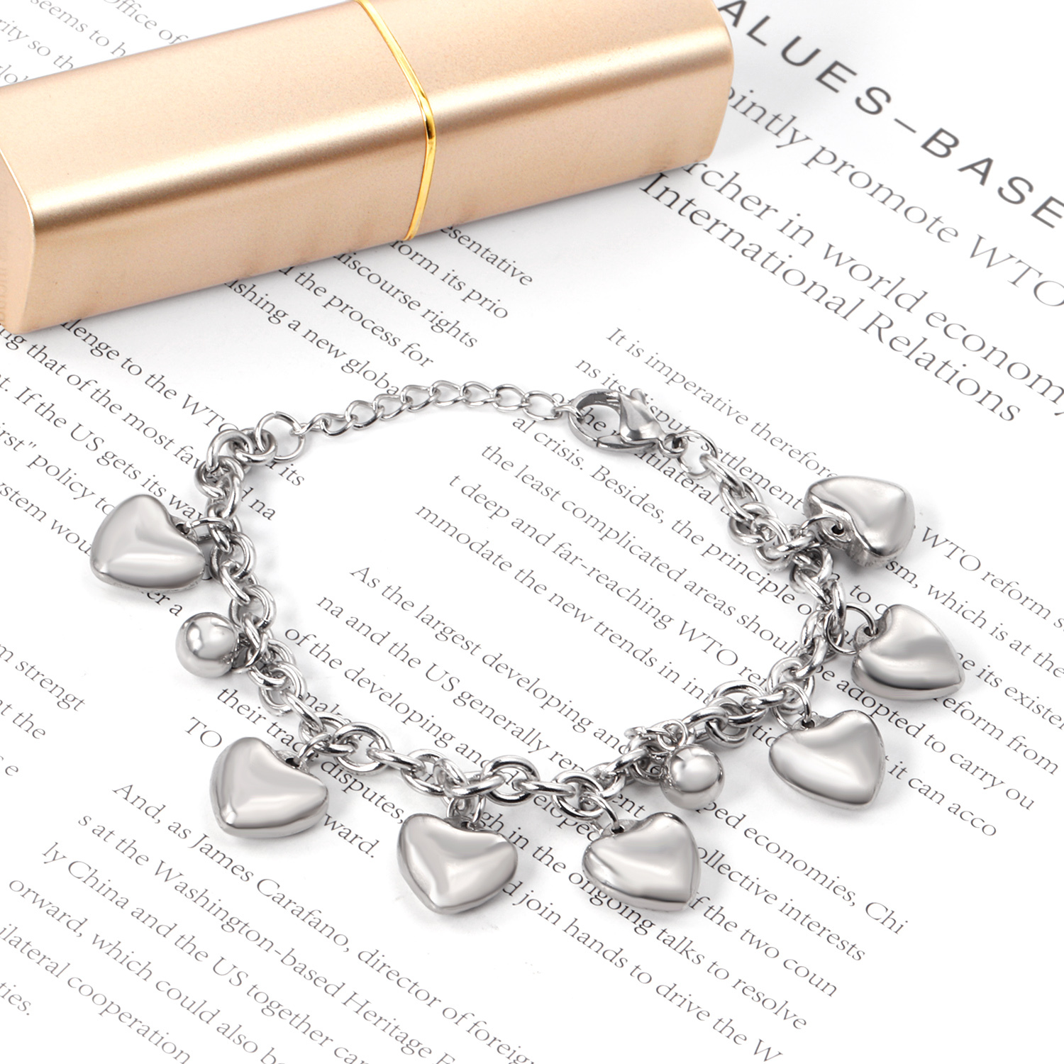 Bracelet Chaîne Pour Femme En Acier Inoxydable Avec Pendentif Cœur - Argenté - Neuf étiqueté