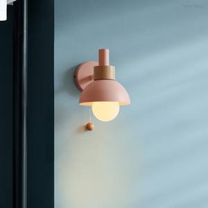 Lampe murale en fer de couleur macaron moderne et simple, source de lumière LED pour la décoration du salon, de l'hôtel, interrupteur à intensité variable - Product Image 1