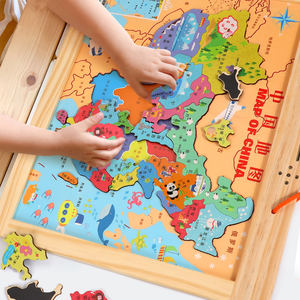 <span class=keywords><strong>Puzzle</strong></span> magnétique en bois de pin 2-en-1 avec carte du monde, moins de 50 pièces, jouet éducatif amusant à faire soi-même, dessin animé, pour les enfants de 2 à 13 ans et plus, fabriqué en Chine - Product Image 3