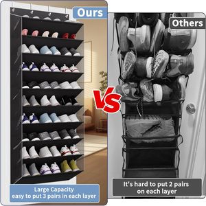 Organizador de zapatos para colgar sobre la puerta de 10 niveles, 33x15x85cm, con bolsillos profundos para almacenamiento en el armario - Product Image 3