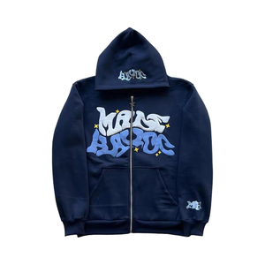 Kustom Zip up 100% kapas bubuk Puff DTG cetakan layar ekstra besar olahraga layar Hoodie