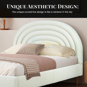 Cadre de lit rembourré élégant avec tête de lit cintrée, sommier à lattes et pieds effilés – Mobilier de chambre moderne et luxueux - Product Image 3