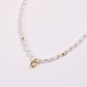 Collares de Perlas de Arroz de Diseño Veraniego, Colgante Redondo de Cristal de Acero Inoxidable, Collar de Perlas Naturales para Mujer - Product Image 4