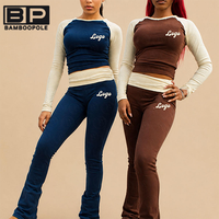Ensemble de survêtement 2 pièces pour femme 2026 – Haut ajusté à manches longues et pantalon évasé en nylon et élasthanne – Tenue décontractée pour yoga, gym et entraînement