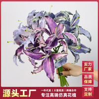 Fleur artificielle en plastique, petite lys à 3 têtes, couleur automne, pour notes manuscrites, décoration de mariage et accessoire de photographie, fabriquée en Chine