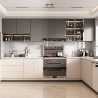 Ensemble d'armoires de cuisine modernes en pierre frittée, armoires de cuisine modulaires de luxe avec îlot et évier intégré pour projet