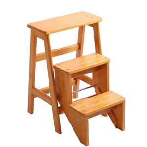 Tabouret à 3 niveaux en <span class=keywords><strong>bois</strong></span> massif, échelle pliante en <span class=keywords><strong>bois</strong></span>, siège d'établi, chaise de cuisine, chaise d'escalier avec 3 marches - Product Image 1