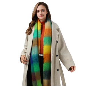 Madeshine Coloré Arc-en-ciel Mohair Pashmina Hiver Chaud Double Face Echarpe Châle Brossé Damier Multi Pastel Nouvelle Collection - Product Image 1