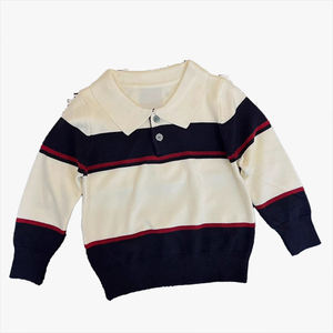 Camiseta Polo de Punto para Niños, Otoño Invierno, a Rayas, Elástica, para Niños y Niñas, Prenda Superior Moderna y Versátil - Product Image 1