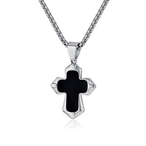 yunnique cross-border best-selling fashionable and simple dripping cross <b>titanium</b> steel necklace, hip-hop punk rock - Product Image 5