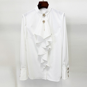 Spot 2025 nouvelle étoile européenne et américaine mode simple mince <span class=keywords><strong>champignon</strong></span> volants polyvalent blanc chemise à manches longues - Product Image 2