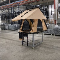 Tente de toit rigide en aluminium triangulaire 4x4 tout-terrain, type clamshell, pour 2 à 3 personnes, camping en plein air avec éclairage LED