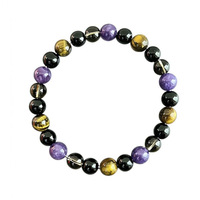 Bracelet en pierres naturelles œil de tigre, améthyste et obsidienne, tendance, unisexe, cadeau idéal pour hommes et femmes, vente en gros