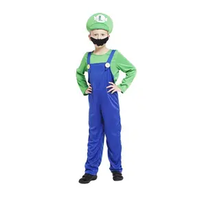 万圣节礼物搞笑动漫服装角色扮演超级马里奥兄弟路易吉派对化装绿色水管工男孩服装