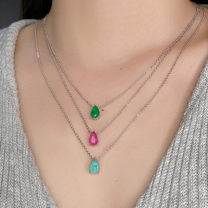 Collier en gros personnalisé avec pendentif goutte d'eau semi-bijou, plaqué or, breloques poire fusion, pour femme - Product Image 2