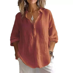 Nouvelle <span class=keywords><strong>chemise</strong></span> blanche pour <span class=keywords><strong>femme</strong></span>, mode, couleur unie, coupe ample, manches <span class=keywords><strong>trois</strong></span> quarts, col en V, chemisiers pour <span class=keywords><strong>femme</strong></span>, haut ample pour l'été - Product Image 5
