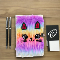Carnet en peluche mignon chat, lapin, renard pour filles, avec pendentif Kawaii, carnet à poils, agenda quotidien, journal, bloc-notes, papeterie