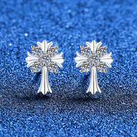 Boucles d'oreilles en argent sterling S925 avec croix en moissanite et diamants incrustés pour femmes, style frais et naturel