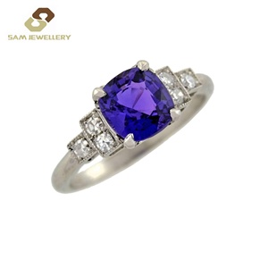 Argento solitario 925 Sterling 3 pietra Asscher taglio grande anello di zaffiro blu anello di fidanzamento per gli uomini - Product Image 5