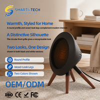 Chauffage électrique rond moderne avec finition imitation bois et support à quatre pieds pour la maison, le salon ou le coin lecture