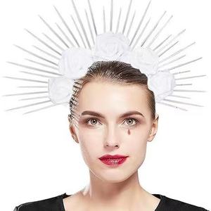 Meisjes Cross Border Nieuwe Creatieve Roze Hoofdband Vrouwen Zijden Roze Haarband Spot Puntige Zip Stropdas Kroon Sunburst Godin Hoofdband - Product Image 3