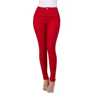 Pantalones vaqueros rojos finos de primavera y verano para mujer, pantalones casuales coloridos ajustados elásticos para mujer, mallas para pies de mujer