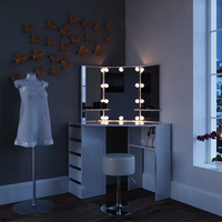 Grande table de toilette de rangement pour filles coiffeuse d'angle bureau de maquillage noir avec 3 miroirs d'angle et 5 tiroirs
