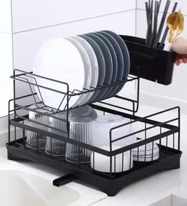 Elegante soporte de secado para fregadero de 2 niveles con alambre de hierro y estante para platos extraíble y ajustable - Product Image 5