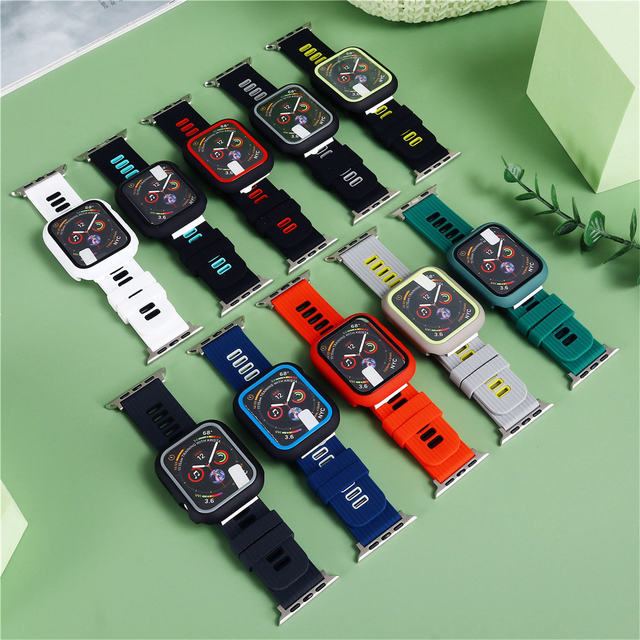 2 in 1 New Design Dual Color Metal Connection Sport Watch Band and Protector for Apple Watch Todos Series