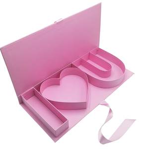 Scatola Regalo Rigida di Lusso in Velluto Lungo per San Valentino con Scritta '<span class=keywords><strong>Ti</strong></span> Amo', Combinazione di Fiori, Nastro con Stampa a Freddo - Product Image 1