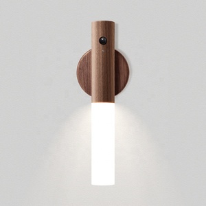 Hot selling Rechargeable battery Magnetic Led Induction Wall Lamp Wall Sconce Wood Torch No Plug LED Motion Sensor Lights