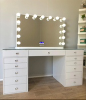 Coiffeuse de Chambre Design Moderne en Bois Noir Effet Vieilli avec Miroir LED, Tiroirs et Espaces de Rangement