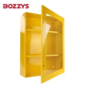 BOZZYS壁挂式金属超大Sefety锁定标签站柜，带透明门和两个移动分割板