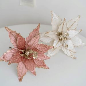 Adornos Navideños de Flor de Pascua Artificial con Purpurina de 28 cm, para Colgar en el Árbol, Ecológicos, Reutilizables, para Bodas y Fiestas - Product Image 3