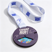 Médaille en bois découpée au laser personnalisée, écologique, pour marathon, avec impression couleur personnalisée et ruban sur mesure