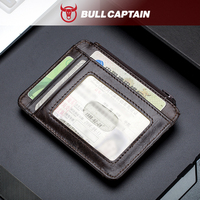 Portefeuille fin en cuir véritable BULLCAPTAIN avec fermeture éclair, blocage RFID, pochette pour cartes et porte-monnaie avec pochette pour carte d'identité pour usage au bureau