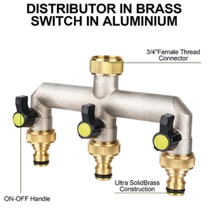 3 Ways Brass Garden <b>Outside</b> Tap Splitter 3/4" Water Taps Distributor Multi Tap Connector Faucet Splitter for Hose Pipe Fittings - Product Image 3