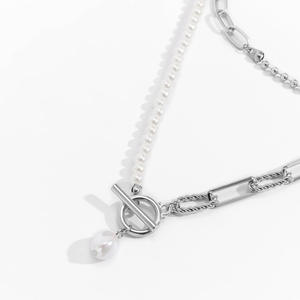 时尚长圆珠链堆叠项链复古风格个性珍珠Ot扣项链 - Product Image 4