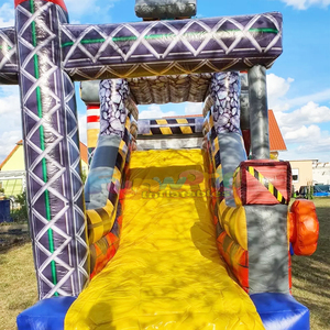 Castillo inflable comercial para niños, con tobogán, para fiestas al aire libre, con diseño de obra de construcción. - Product Image 4