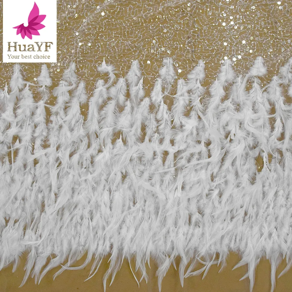 2022 beyaz tüy dantel kumaş sparkle sequins boncuklu toptan fiyat dantel kumaşlar kadınlar için HY1339