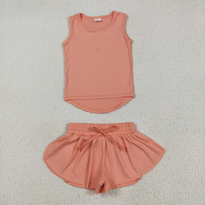 Conjuntos de Ropa de Yoga para Niñas en Stock, Trajes de Verano con Shorts Volantes, Venta al por Mayor, Ropa Deportiva de Tenis para Niños, Moda Activa de Fábrica - Product Image 4