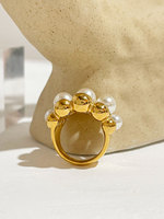 Bague Statement en Acier Inoxydable Plaqué Or 18K avec Perles Baroques et Perles Massives, Style Vintage pour Hommes et Femmes