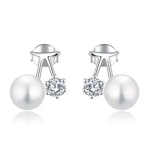 2024 New Design Mothers Day Gifts Crystal 925 Sterling Silver Wedding Pearl Earrings Stud For Sale