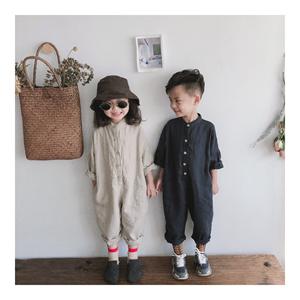 Combinaison bébé unisexe <span class=keywords><strong>en</strong></span> lin tissé, couleur unie, décontractée, à manches longues et boutons, pour l'automne - Product Image 4