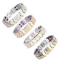 Bracelet Bio-Thérapie Énergétique en Acier Inoxydable 316L Magnétique 4-en-1 avec Germanium, Couleurs Argent et Or, pour Hommes - Grande Vente